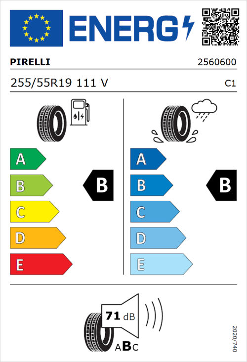 Tyre Label for Pirelli Scorpion Verde 255/55R19 111V