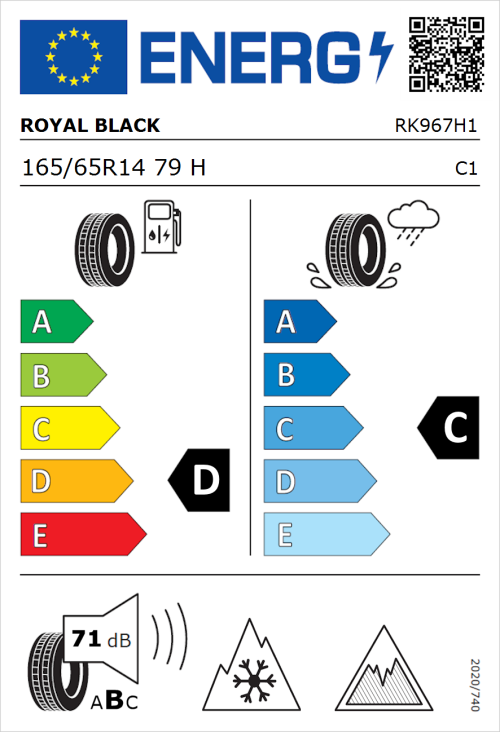 Tyre Label for Royal Black Royal A/S 165/65R14 79H