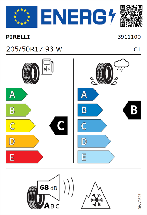Tyre Label for Pirelli Cinturato All Season SF2 205/50R17 93W