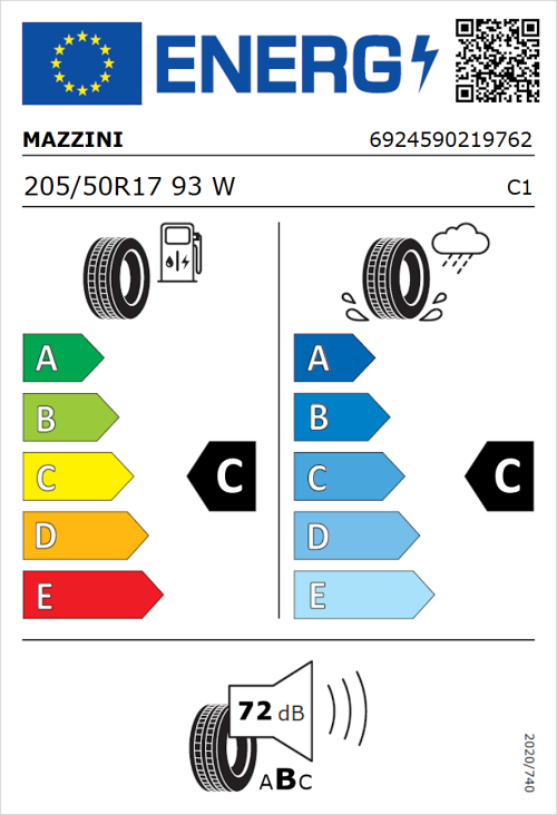 Tyre Label for Mazzini Falconer F1 205/50R17 93W