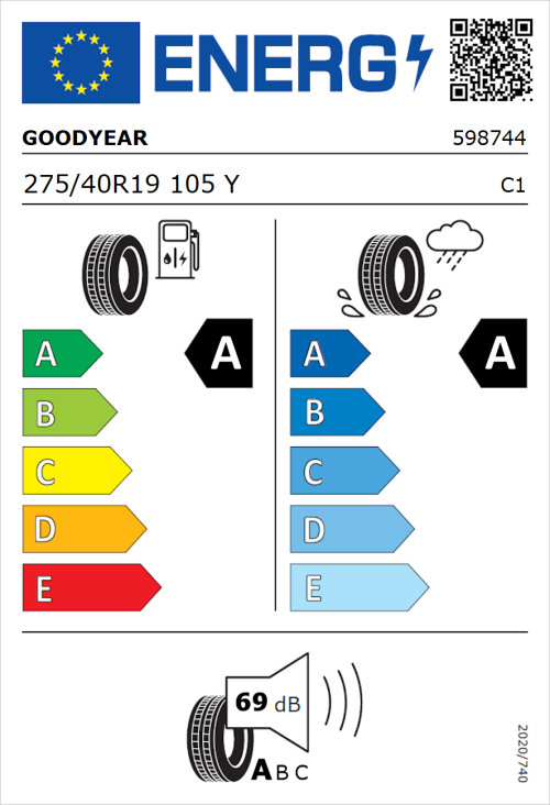 Tyre Label for Goodyear Eagle F1 Asymmetric 6 275/40R19 105Y