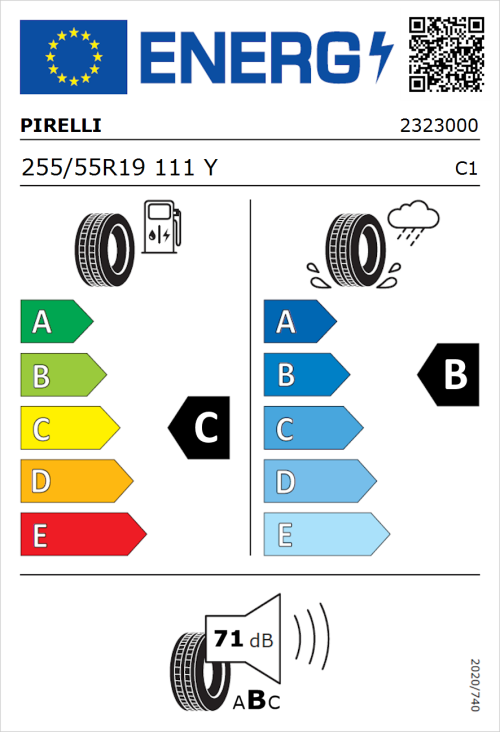 Tyre Label for Pirelli Scorpion Verde 255/55R19 111Y