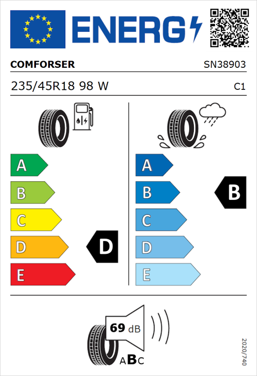Tyre Label for Comforser CF710 235/45R18 98W